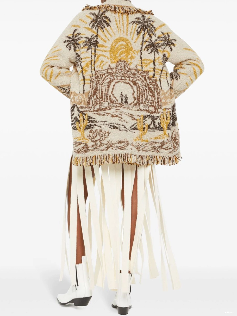 Affordable cardigan patterned-jacquard Women Alanui fringed-edge 0325